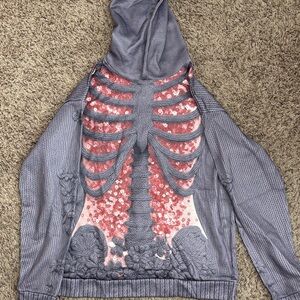 Gray and Pink Sequin Skeleton Hoodie